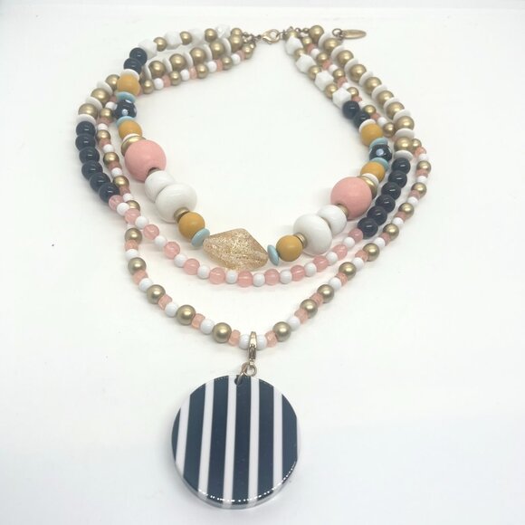 PLUNDER MULTI STRAND LAYER POP ART NECKLACE BEADS STRIPE PENDANT ORANGE PINK - Picture 7 of 16